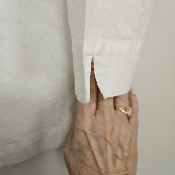 Pappagallo Women M White Linen Blend Tunic Top Blouse Pink Blue Embroidered - Picture 5 of 10